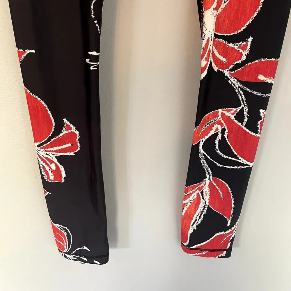 The Upside Hibiscus-Print Drawstring Yoga Pants in Black & Red SZ 6